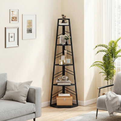Homcom 5-Tier Corner BookcaseFloor Standing Shelving UnitBlack from B&Q