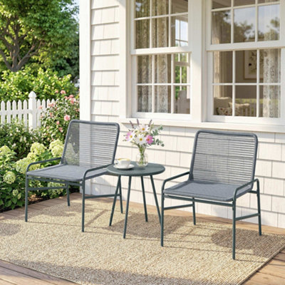 B&Q -  Rattan Bistro Set With 2 Chairs & Round Table For PatioDark Grey