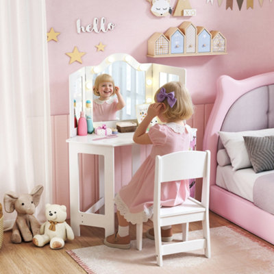 Aiyaplay Kids Vanity Table And Stool With LightsTri-Folding MirrorWhite from B&Q