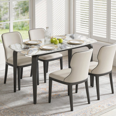 Homcom Unisex White Dining Table For 4, Kitchen Table With Sintered Stone Tabletop In - Image 4