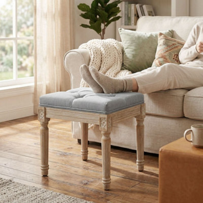 Rackhams Light/Grey Vintage Foot Stool With Wood Legs, - 40 X 40 X 43 Cm - Foot Stool - 1 - Image 6