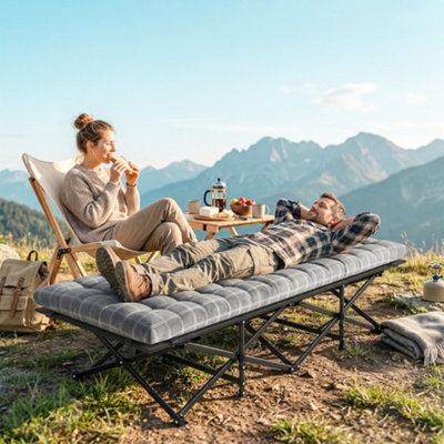 Outsunny Camping Cot Heavy Duty Folding Bed With Soft PadGrey from B&Q
