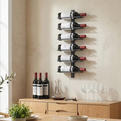 Homcom Wall Mount 6 Tier Metal Wine Display Rack For 6 Wine Bottles, Black - Image 3