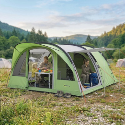 Outsunny Family Camping Tent Waterproof Tunnel Tent 4 Person Green from B&Q