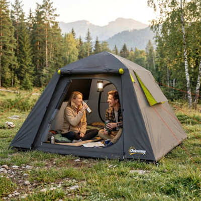 B&Q -  2 Man Camping Tent 3000mm Waterproof Tent Dark Grey & Green