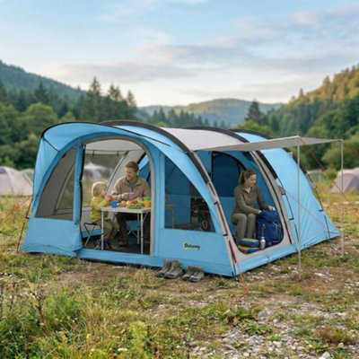 B&Q -  Family Camping Tent Waterproof Tunnel Tent 4 Person Sky Blue
