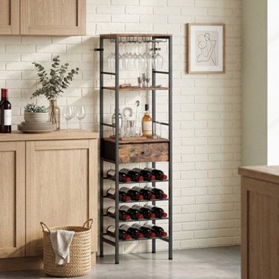 B&Q -  Wine Bar Cabinet 16-Bottle Wine Rack Rustic Brown