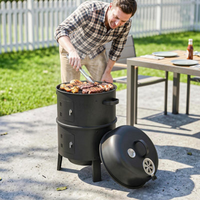 B&Q -  3-In-1 Vertical Charcoal Smoker With 2 Grill GratesThermometer