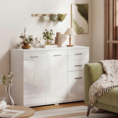 HOMCOM Modern Sideboard Kitchen Storage Cabinet, High Gloss White - Image 6