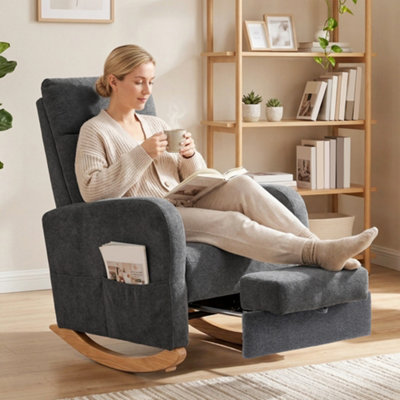 Homcom Upholstered Rocking Chair With Retractable Footrest Grey from B&Q