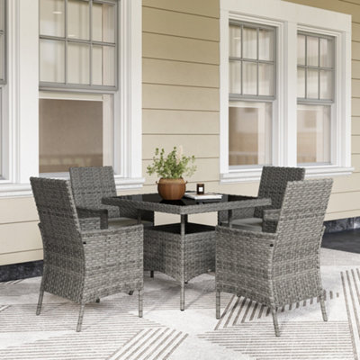 B&Q -  4 Seater Rattan Garden Furniture Set With CushionGrey