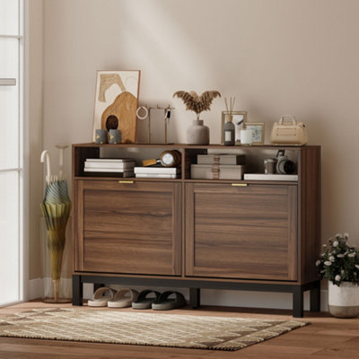 B&Q -  Narrow Shoe Cabinet With 2 Flip DrawersModern Shoe Storage Cabinet