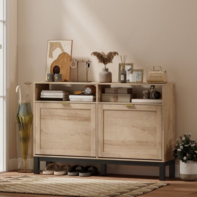 B&Q -  Narrow Shoe Cabinet With 2 Flip DrawersModern Shoe Storage Cabinet