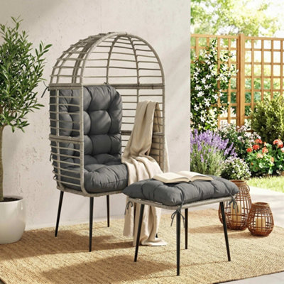 B&Q -  Standing Egg Chair Lounge Chair With FootstoolCushionLight Grey