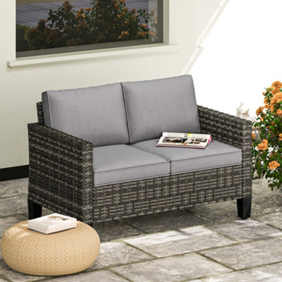 B&Q -  Rattan Sofa With Cushions2 Seater Garden FurnitureDark Grey