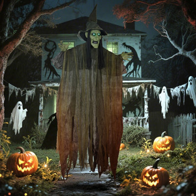Outsunny Unisex Green Voice Activated Halloween Animatronics Hanging Witch, - Image 11