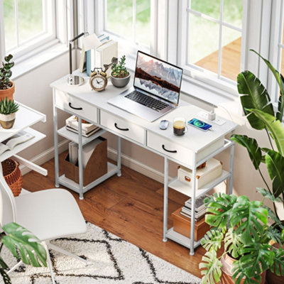 B&Q -  Computer Writing Desk With Power OutletsDrawersShelvesWhite