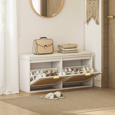 B&Q -  Boho Shoe Bench With Padded Seat And 2 Flip-DrawersWhite