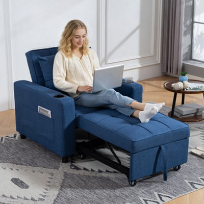 Rackhams Dark/Blue 3-In-1 Sofa Bed, Convertible Sleeper Chair With Adjustable Backrest - Image 9