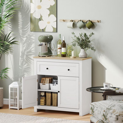 Homcom Sideboard Storage Cabinet With Adjustable Shelf, Drawer, White
