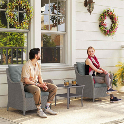 Outsunny 2 Pieces Rattan Garden Chairs, Cushioned Rattan Chairs, Light/Grey