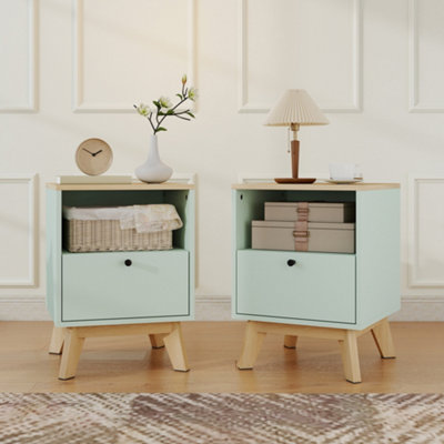 B&Q -  Modern Nightstand Set Of 2Bedside Table With Drawer And Open Shelf