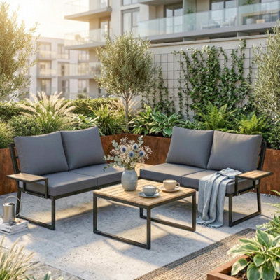 Outsunny 4 Seater Metal Garden Furniture Sofa SetNesting TablesTeak