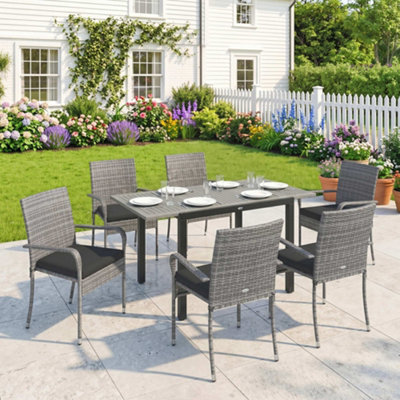 B&Q -  6 Seater Rattan Garden Furniture Set With Stackable ChairsLight Grey