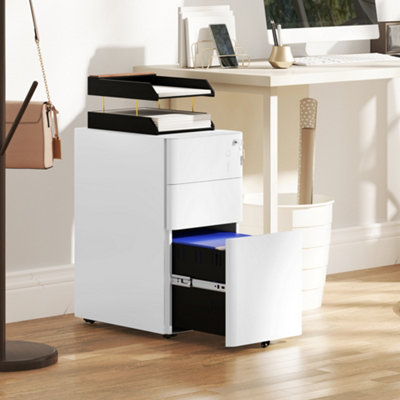 Viokef White Vinsetto Steel Filing Cabinet With Lock And Wheels For Home Office,