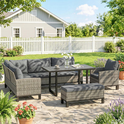 B&Q -  Rattan Garden Furniture Sofa SetOutdoor Dining Set For 9Grey
