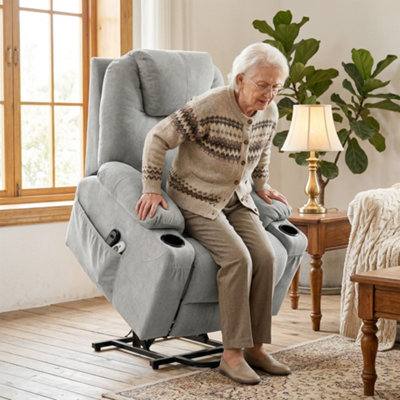 Homcom Power Lift Recliner Chair With Vibration Massage, Light Grey - Image 9