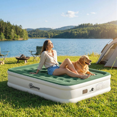 Outsunny Inflatable MattressDouble Air Bed With Built-In PumpDark Green from B&Q