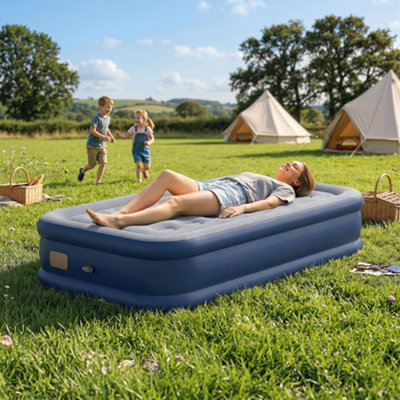 Outsunny Inflatable MattressSingle Air Bed With Built-In PumpGrey from B&Q