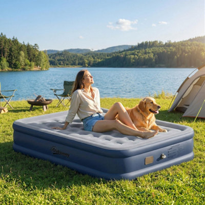Outsunny Inflatable MattressDouble Air Bed With Built-In PumpGrey from B&Q