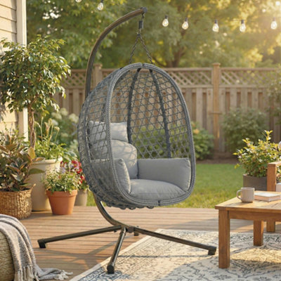 Outsunny Hanging Egg ChairRattan Swing Chair With StandDark Grey from B&Q