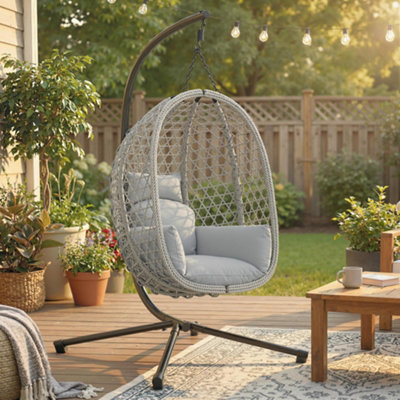 Outsunny Hanging Egg ChairRattan Swing Chair With StandLight Grey from B&Q