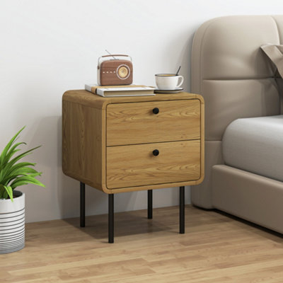 Homcom Bedside TableModern Nightstand With 2 Drawers Rounded EdgesOak from B&Q