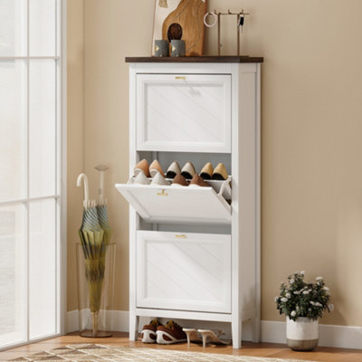 B&Q -  Shoe Cabinet With 3 Flip DrawersNarrow Shoe Storage CabinetWhite