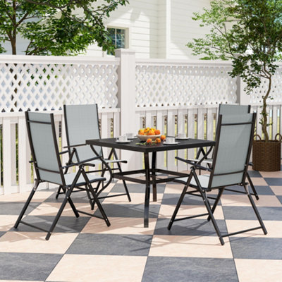 Outsunny 5 Pcs Garden Dining Set, Folding Chairs And Metal Top Table, Grey