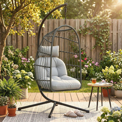 Outsunny Hanging Egg ChairOutdoor Swing Chair With StandDark/light Grey