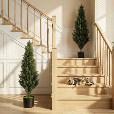 B&Q -  Set Of 2 Decorative Artificial Plants Cypress In Weighted Pot120Cm