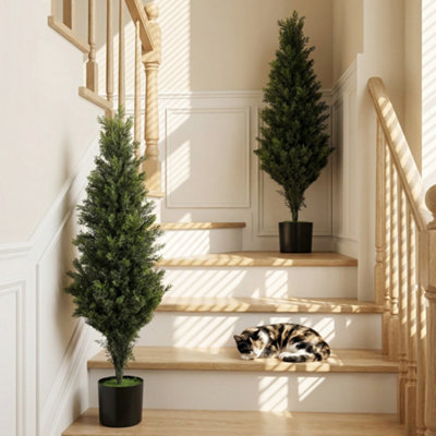 B&Q -  Set Of 2 Decorative Artificial Plants Cypress In Weighted Pot90Cm