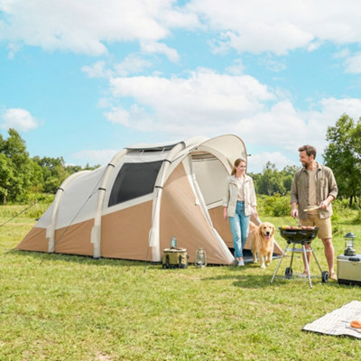 Outsunny Inflatable Camping Tent W/ Air Pump2-3 Person Blow Up TentKhaki from B&Q