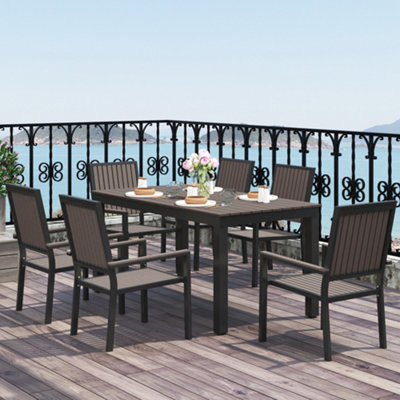 B&Q -  6 Seater Aluminium Garden Dining Set With Stackable ChairsBrown