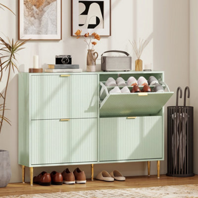 B&Q -  Slim Shoe Storage Cabinet With 4 Flip Drawers For HallwayLight Green