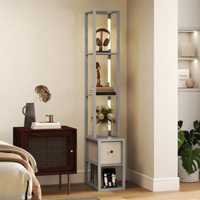 B&Q -  Floor Lamp With ShelvesLed Standing Lamp With Fabric DrawerGrey