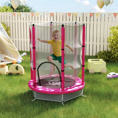 B&Q -  4.6Ft Kids Trampoline With Safety Enclosure NetSun PatternPink