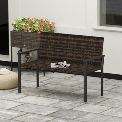 B&Q -  Rattan Garden Bench Loveseat With Quick-Drying PaddingMixed Brown