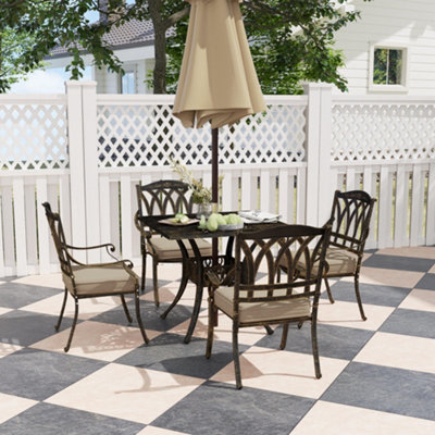 Outsunny 5 Pieces Cast Aluminium Garden Dining Set With Parasol Hole, Bronze