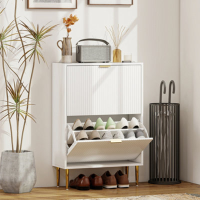 B&Q -  Slim Shoe Storage Cabinet With 2 Flip Drawers For HallwayWhite